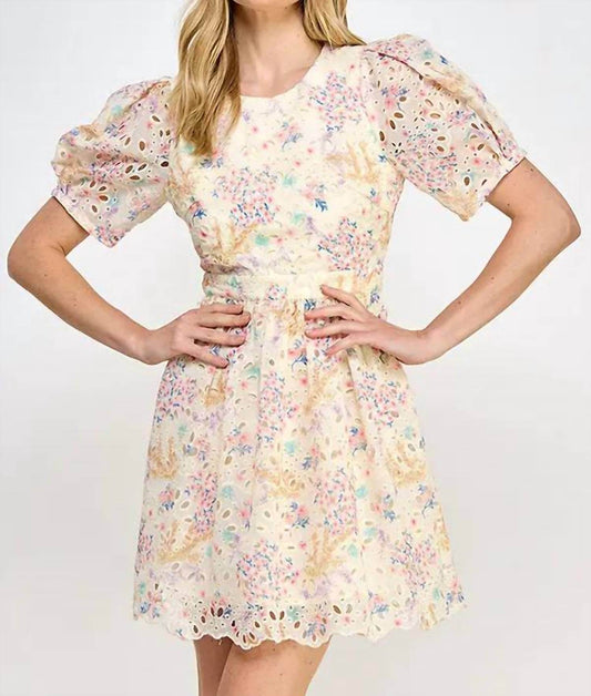 Rubienn - Floral Print Eyelet Short Dress - Rack Hunt -