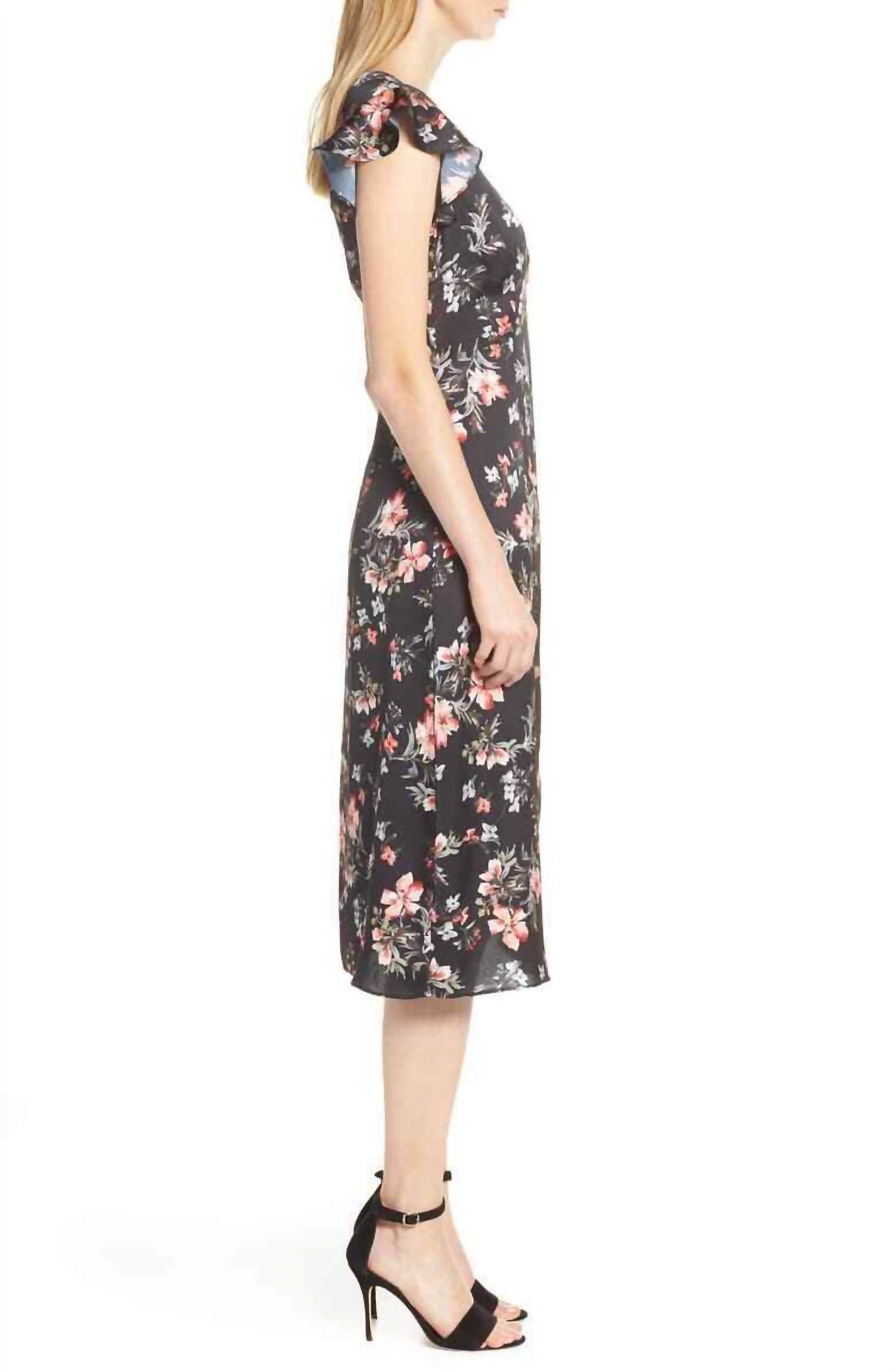 Avec Les Filles - Cosmo Flower Satin Chiffon Wrap Dress - Rack Hunt