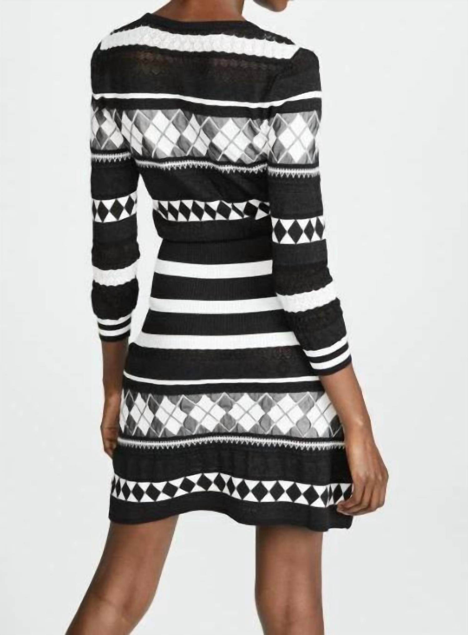 Boutique Moschino - Black White Knit Argyle Knit Dress - Rack Hunt -