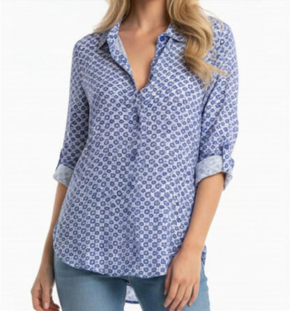 Collared Multi Print Button Down Top