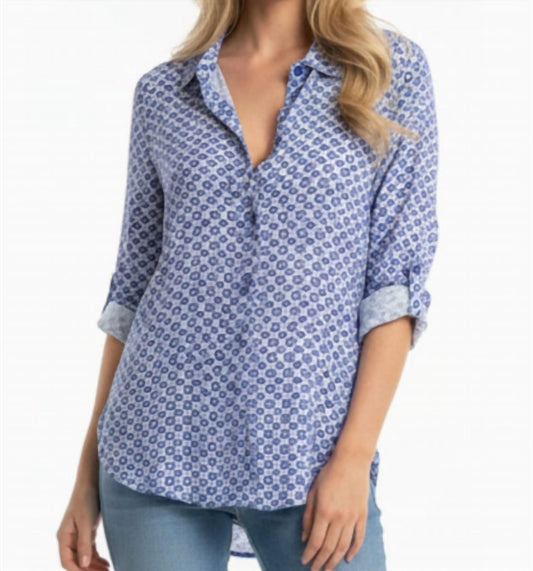 Collared Multi Print Button Down Top