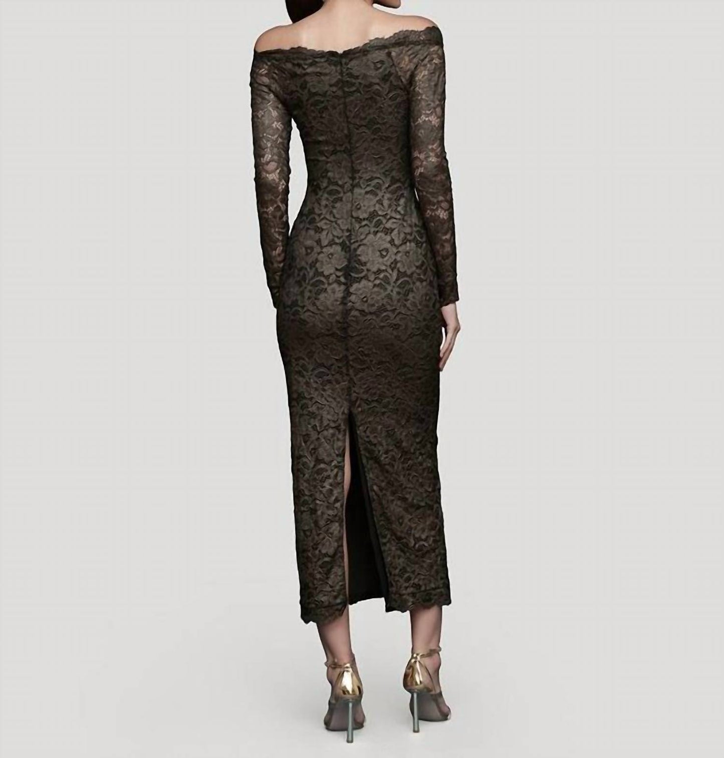 Metallic Lace Off-Shoulder Sheath Dress
