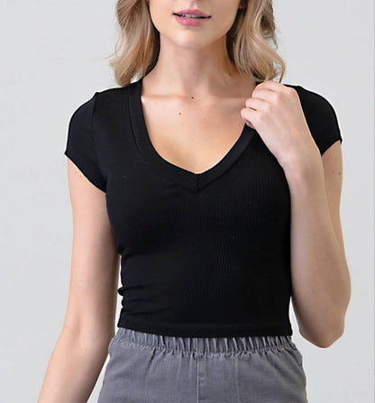 Crop V-neck Short Sleeve Top