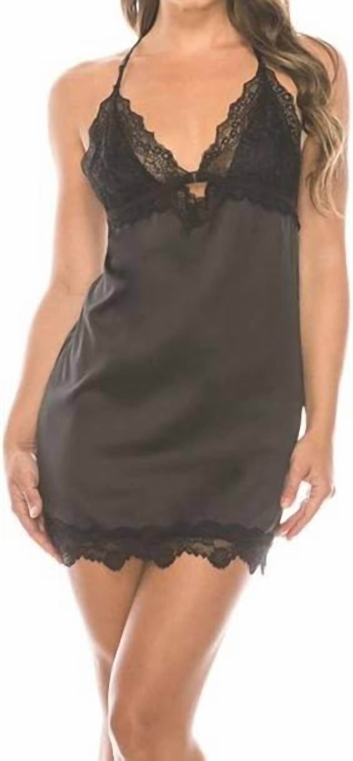 Youmita - 2 Piece Satin Lace Trimmed Slip Set - Rack Hunt -