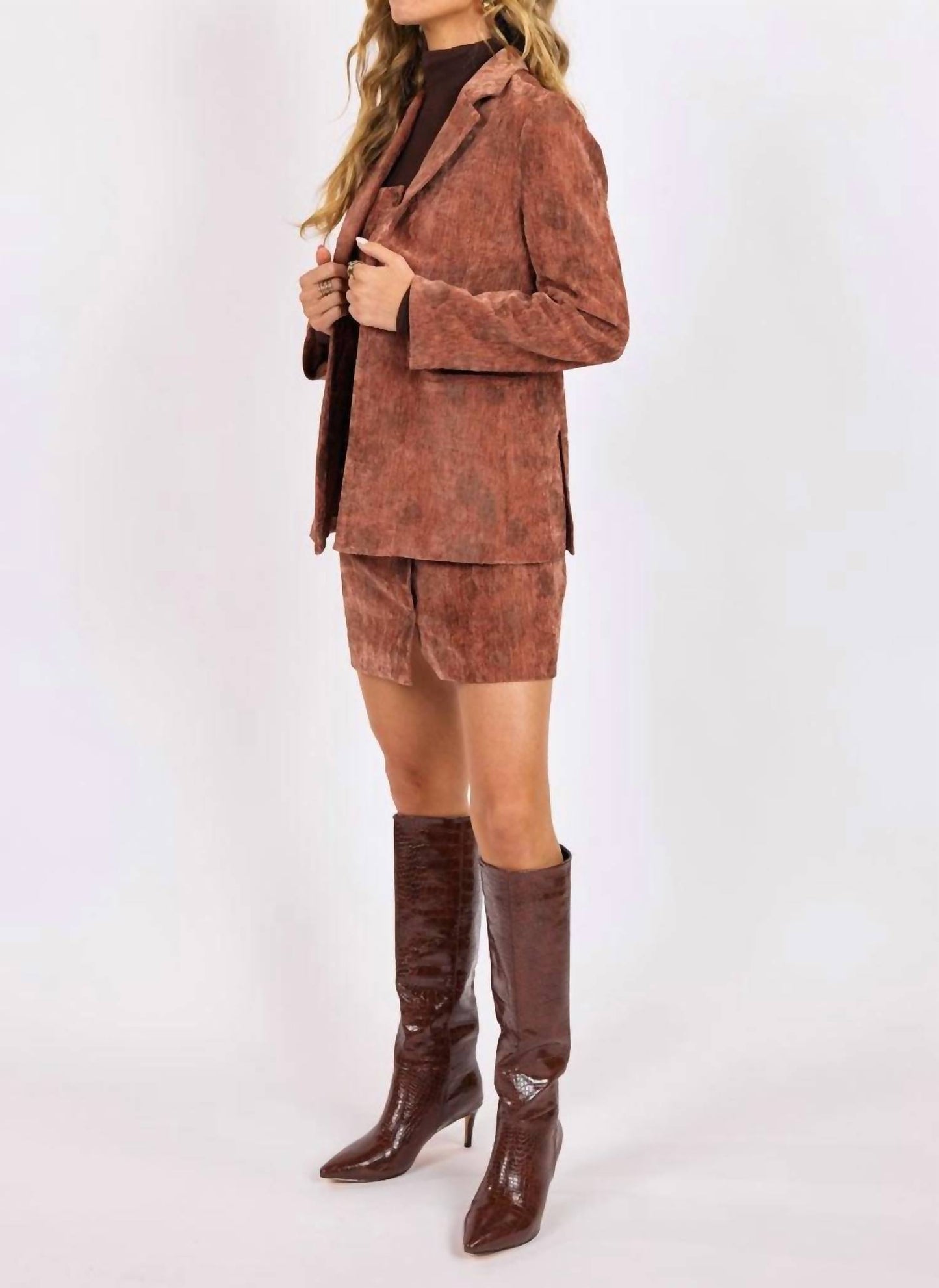 Oui Oui Printed Velvet Blazer