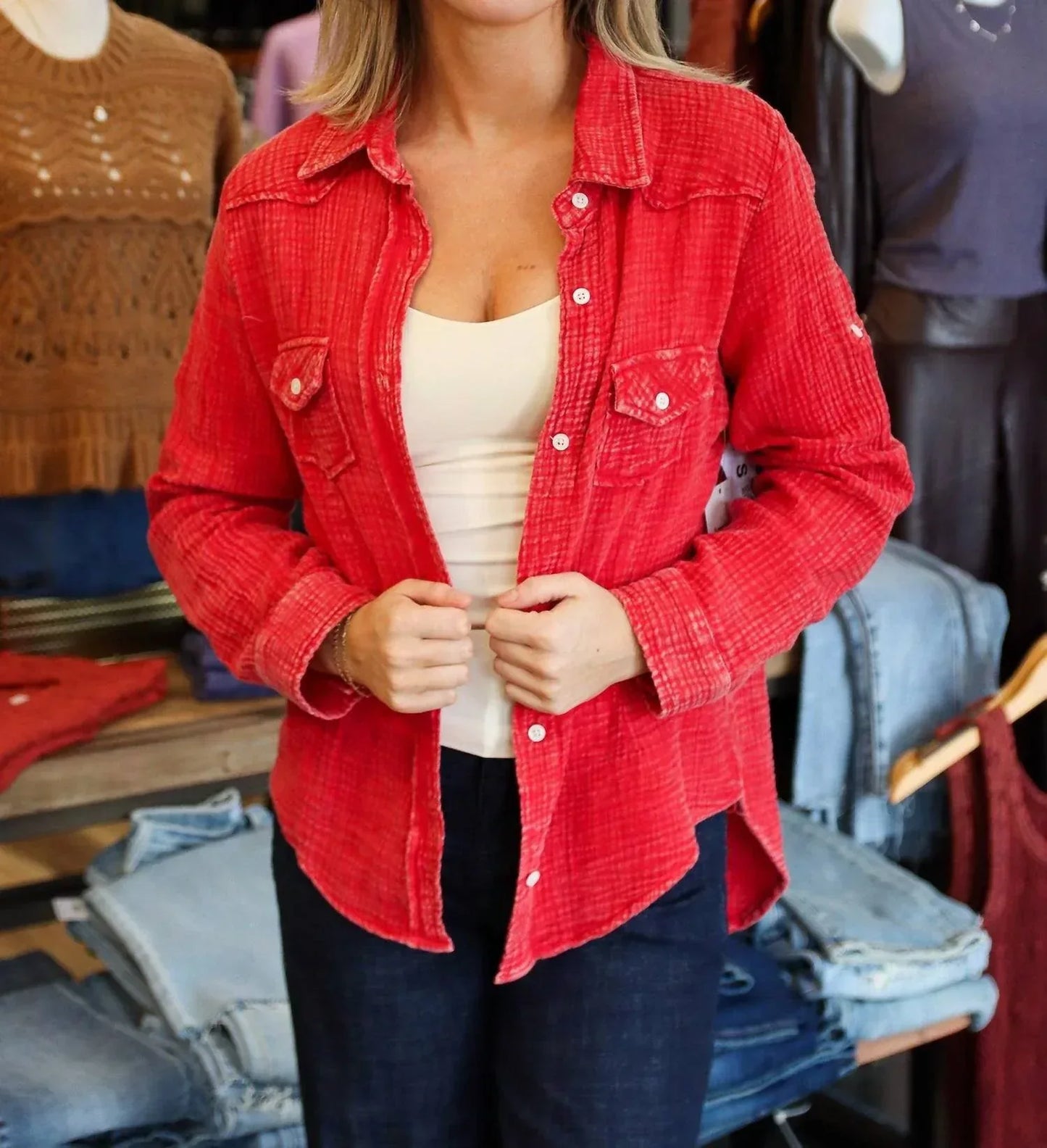 The NU Vintage - ROSE PATCH BUTTON UP TOP - Rack Hunt