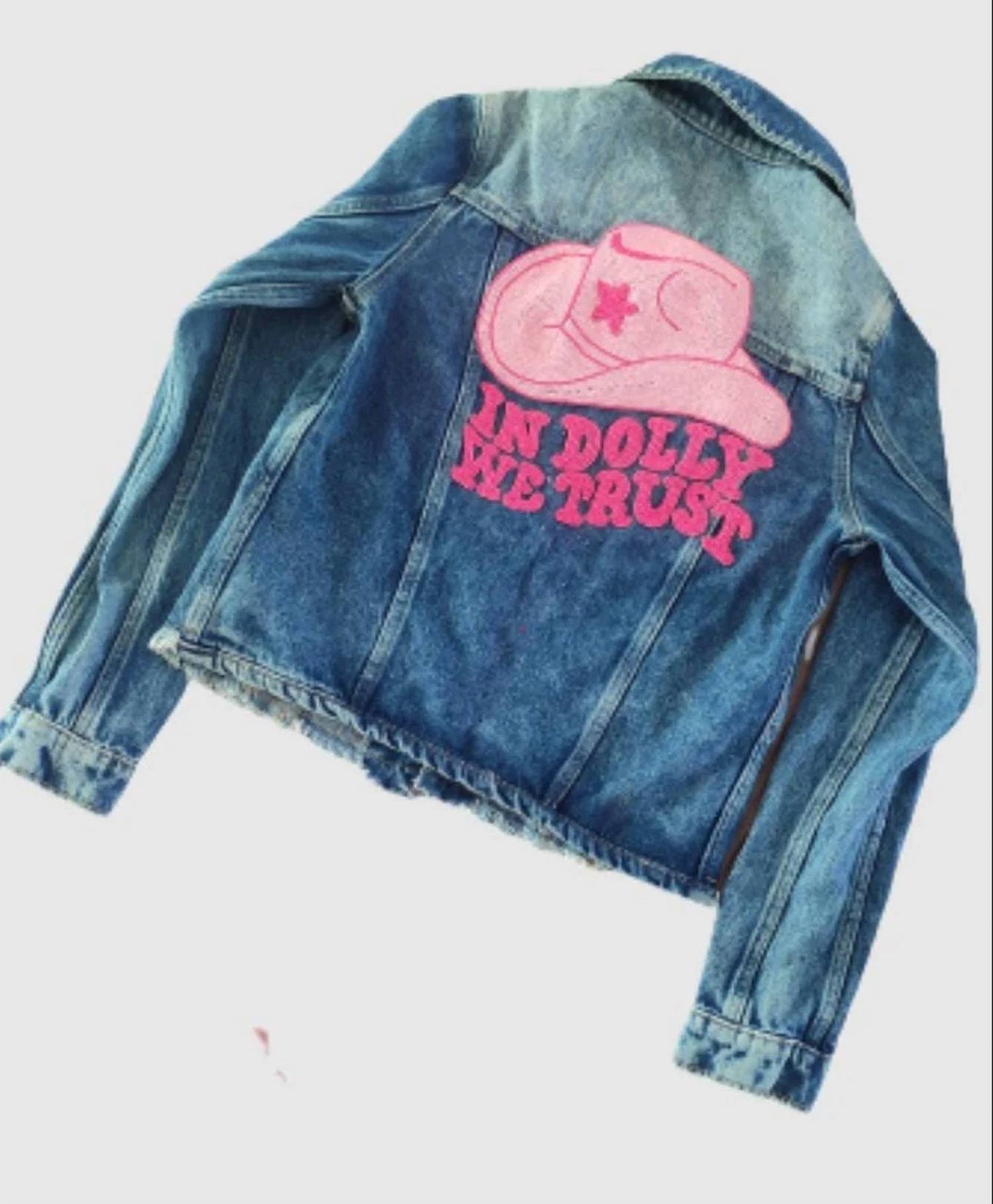 In Dolly We Trust Cropped Denim Jacket