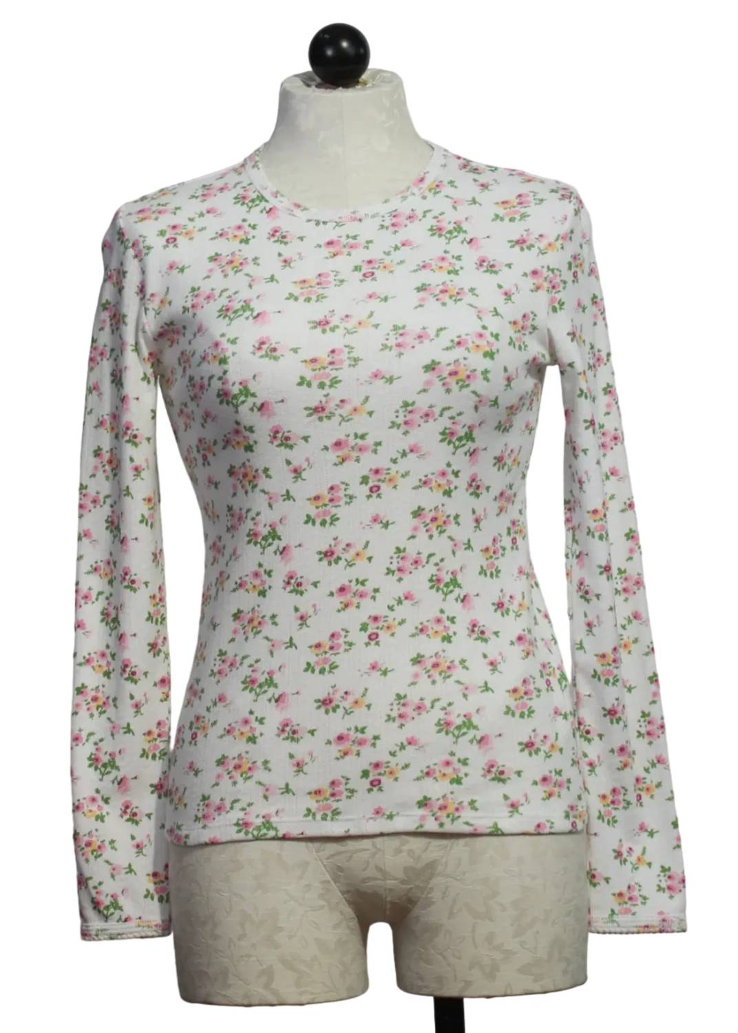 Women's Floral Pointelle Long Sleeve Crew Top