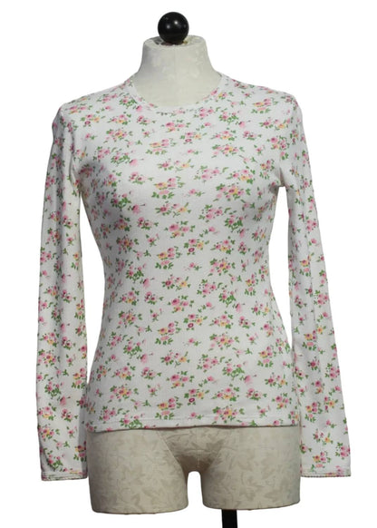 Women's Floral Pointelle Long Sleeve Crew Top