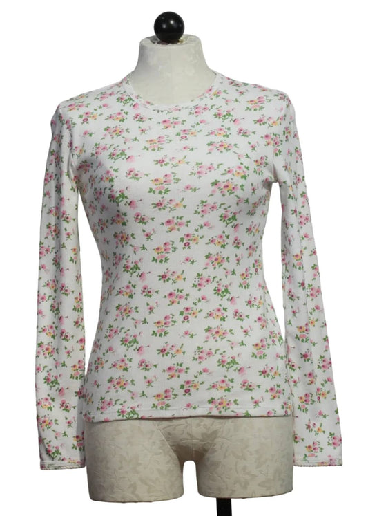 Women's Floral Pointelle Long Sleeve Crew Top