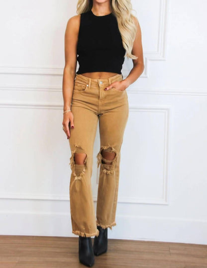 Riva Distressed High Rise Straight Jeans