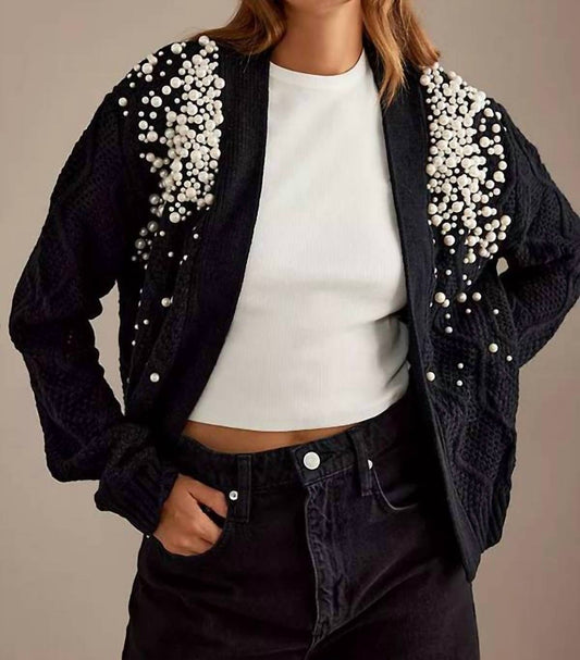 Pearl Embellished Cable Knit Cardigan