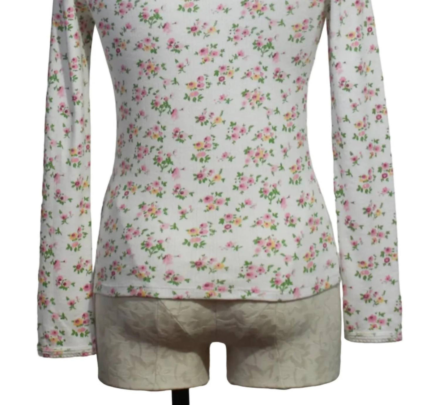 Women's Floral Pointelle Long Sleeve Crew Top