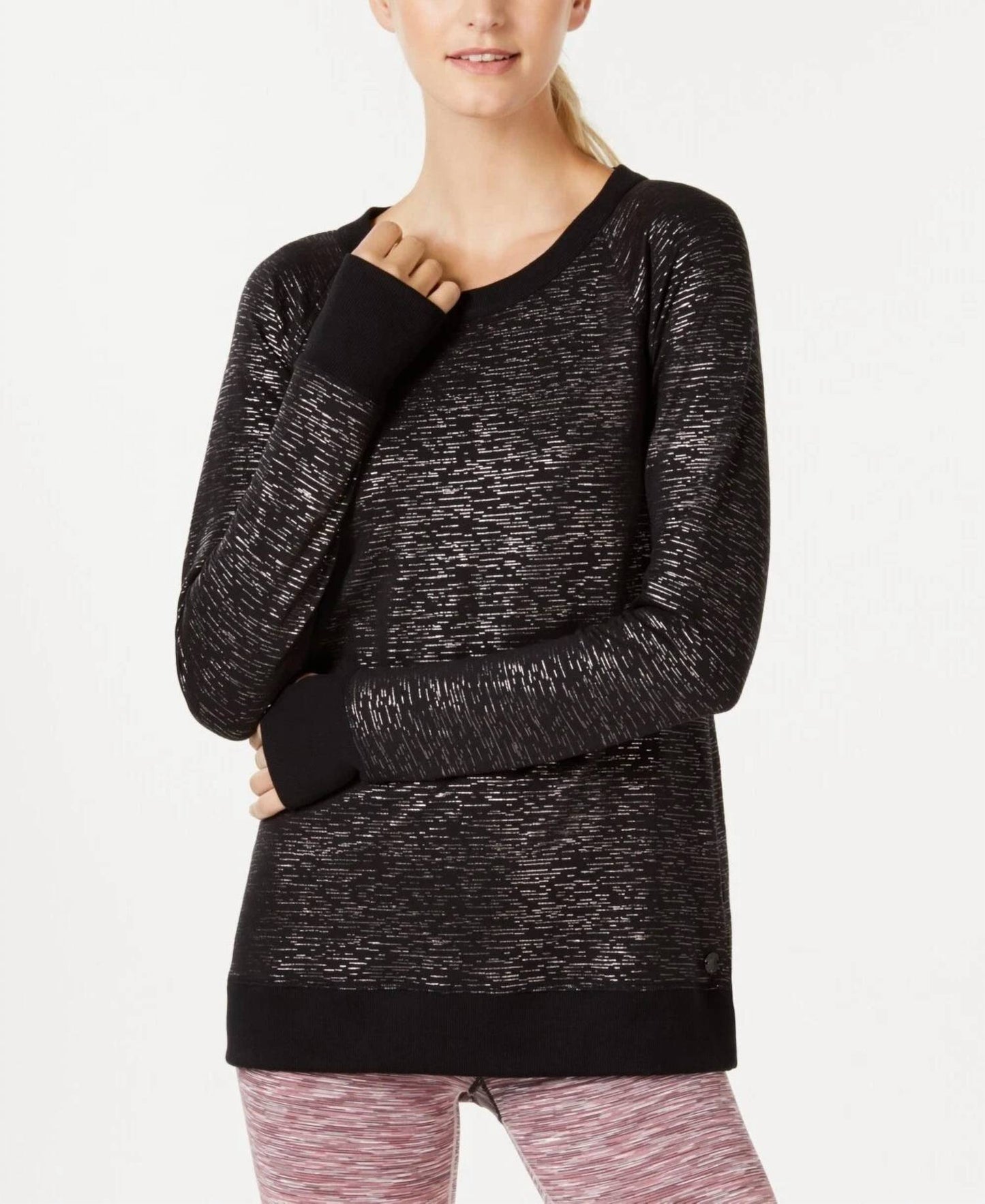 Ideology Womens Activewear Metallic Cross Back Sweatshirt