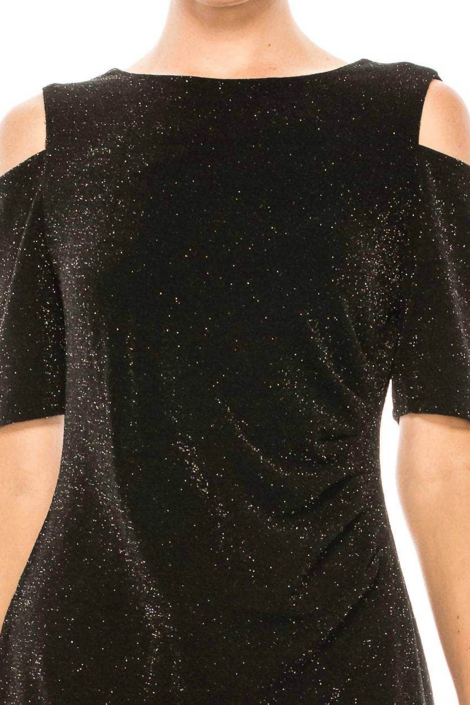 ILE Clothing - Side Pleat Cold Shoulder Sheath Dress - Rack Hunt -