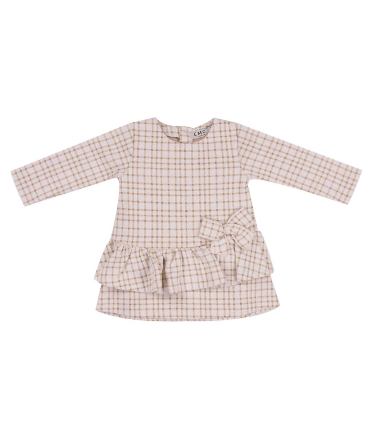 Girls' Long Sleeve Metallic Plaid Knit Dress
