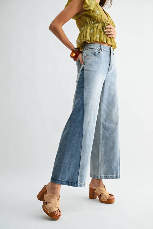 Wide Leg Contrast High Waist Jeans