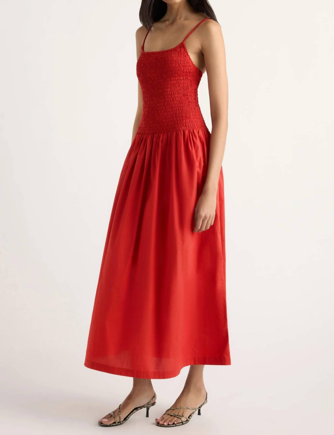 Venus Smocked Organic Cotton Midi Dress