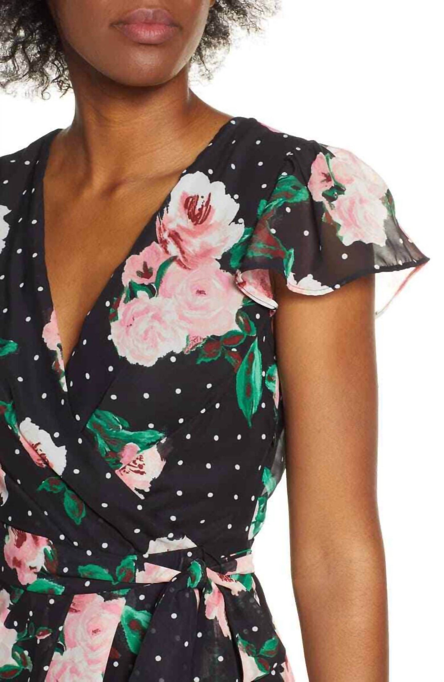 Julia Jordan - Faux Wrap Black Dots Floral High Low Chiffon Dress - Rack Hunt -