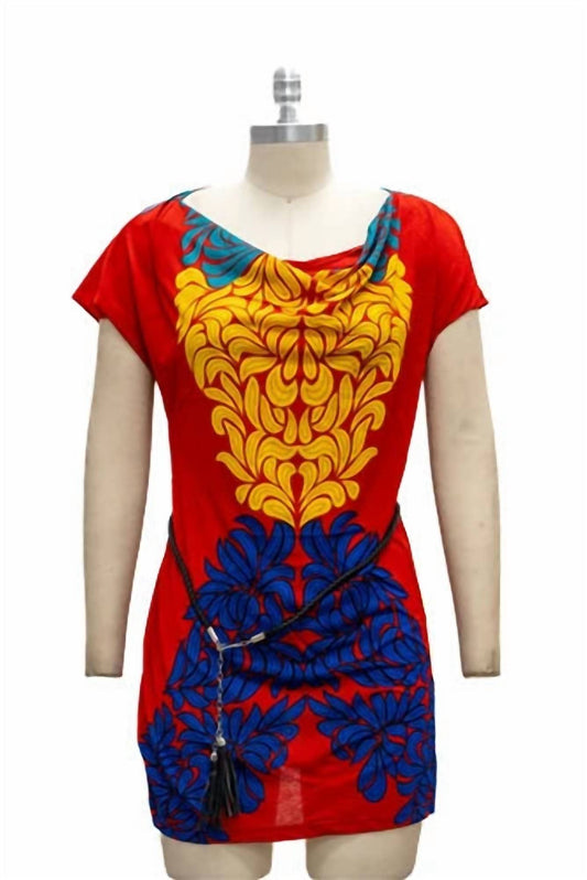 Women's Belted Cowl Neck Tunic Top