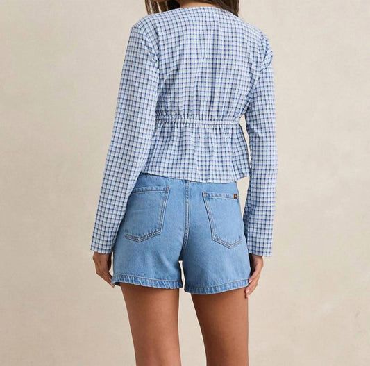 Lola Check Tie Front Long Sleeve Top