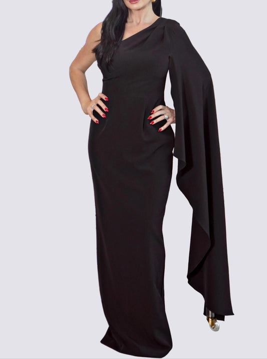 ONE SHOULDER CAPE SLEEVE GOWN