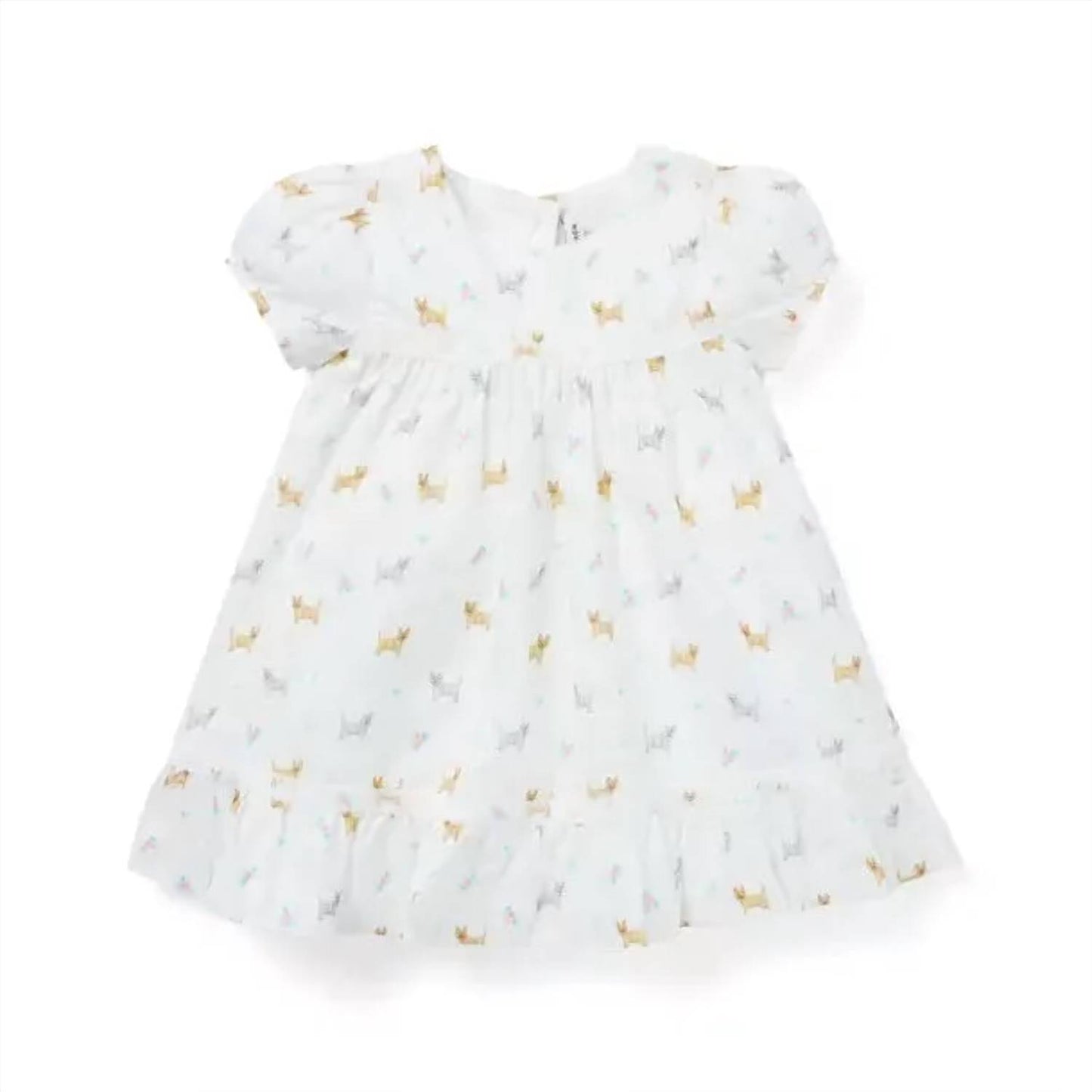 Girls Dogs Ruffle Collar Short Sleeve Dress
