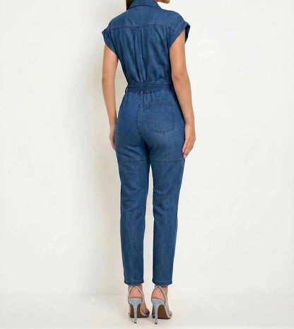 Belted Notch Cuffed Sleeve Jumpsuit