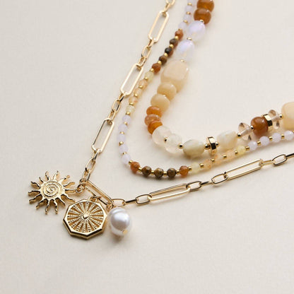 Women's Sun Charm Layered Beaded Necklace