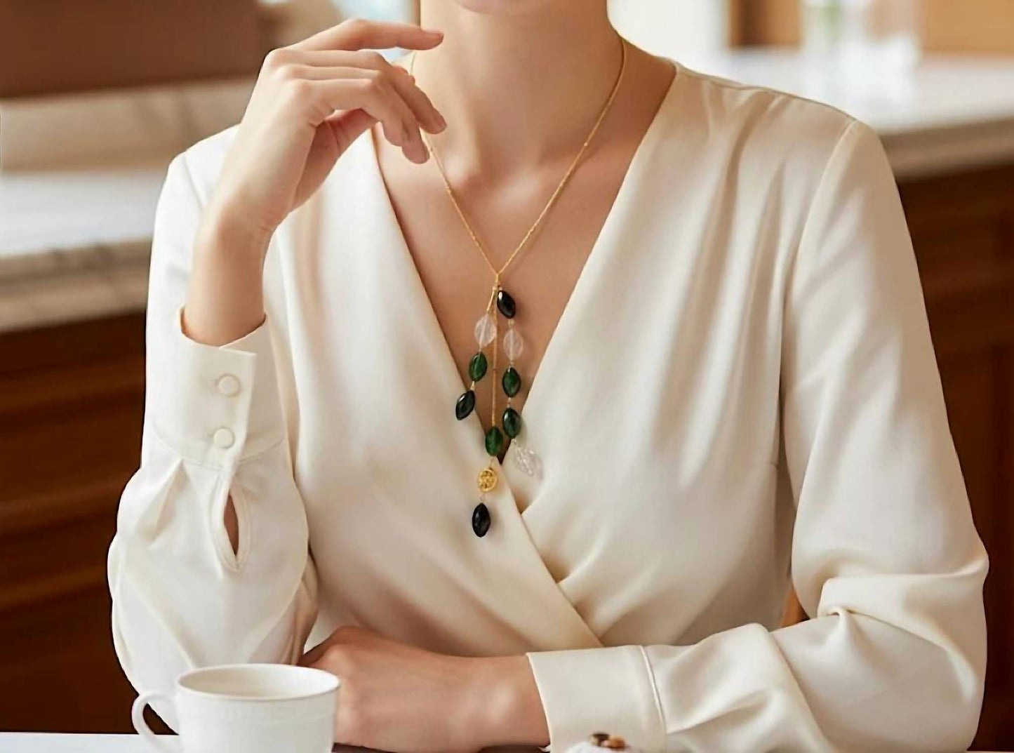 Women's Dangling Gemstone Necklace