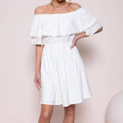 Knit Eyelet Off-shoulder Dress