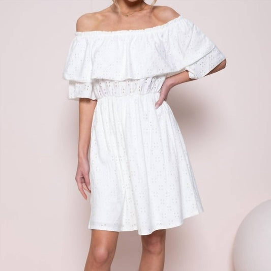 Knit Eyelet Off-shoulder Dress