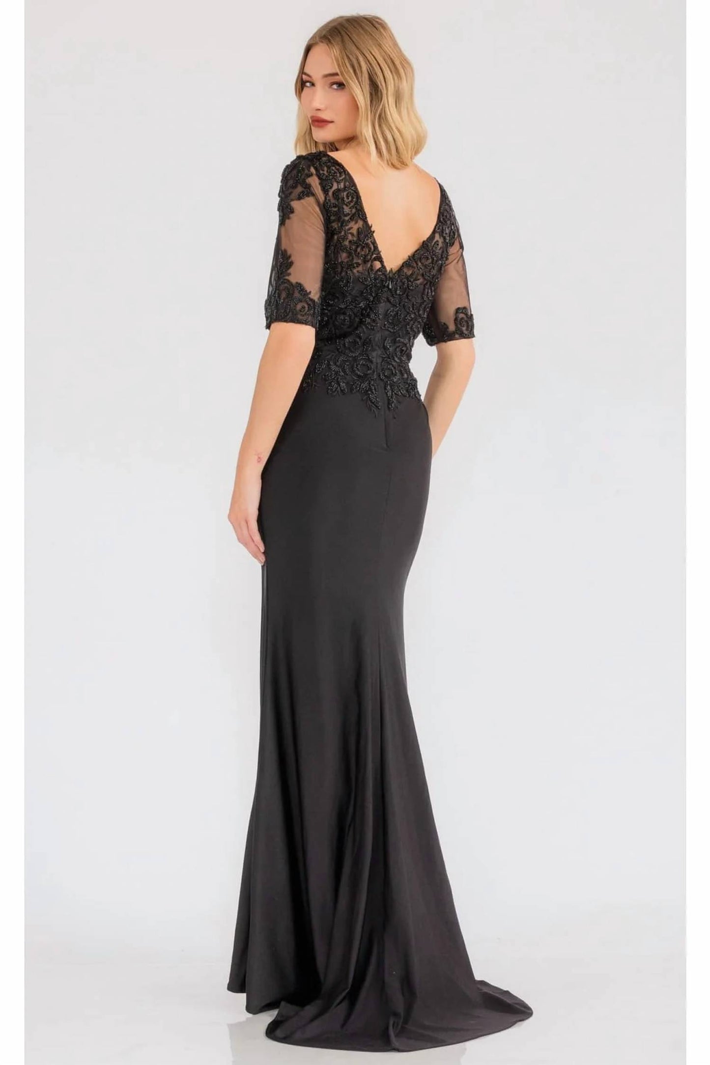 Sheer Short Sleeve Evening Gown