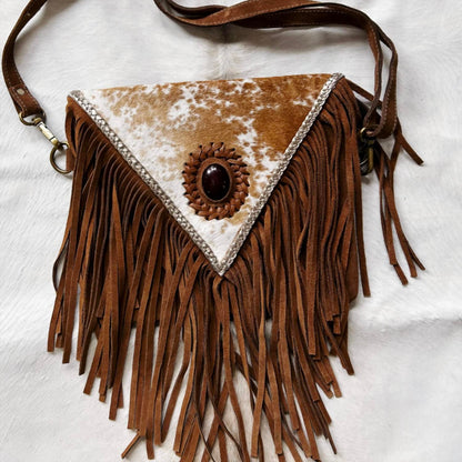 Women's Leather W/ Triangle Magnestic Flap Crossbody Bag