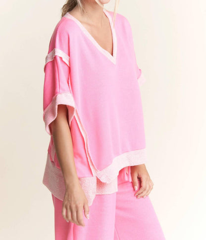 Loopterry V-neck Relaxed Fit Half Sleeve Top