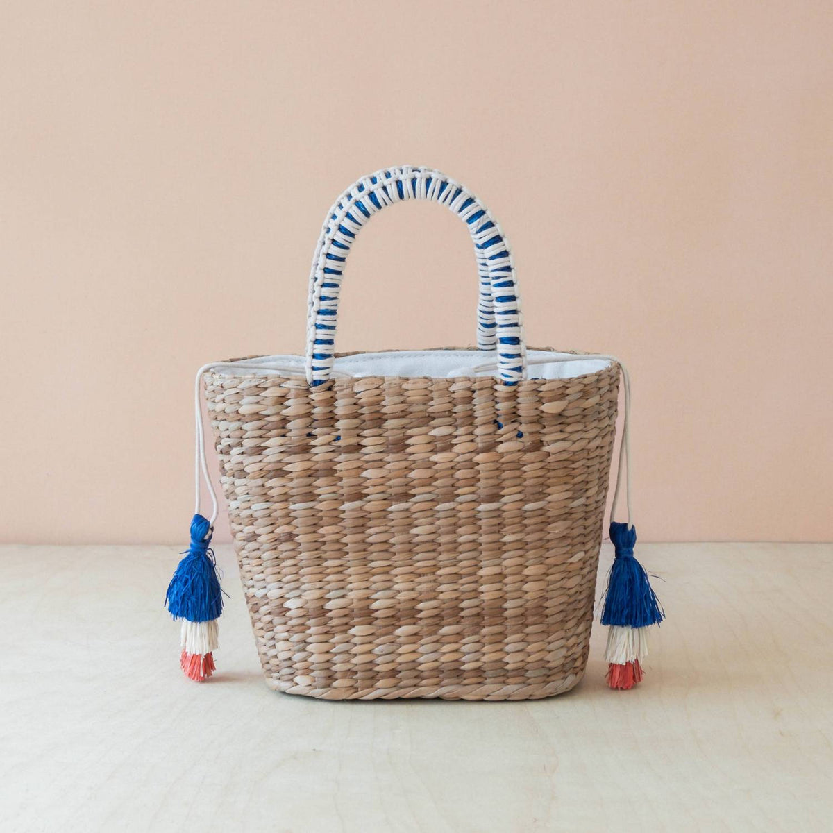 Women's Mini Woven Beach Tote Bag With Embroidered Bonjour