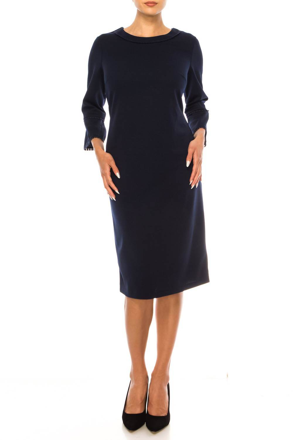 Jessica Rose - Pompom Trim Bell Sleeve Sheath Dress - Rack Hunt