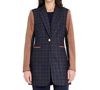 Plaid And Suede Blazer