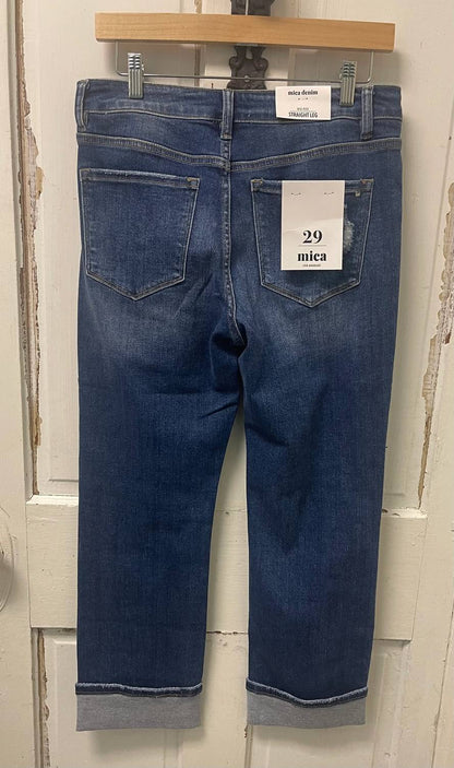Mid Rise Straight Leg Jeans With Cuff