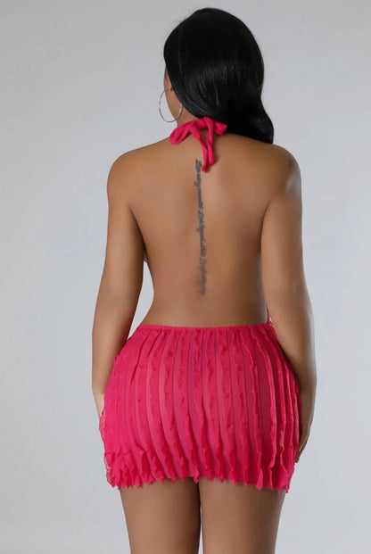 Out Halter Mesh Back Cut Out Mini Dress