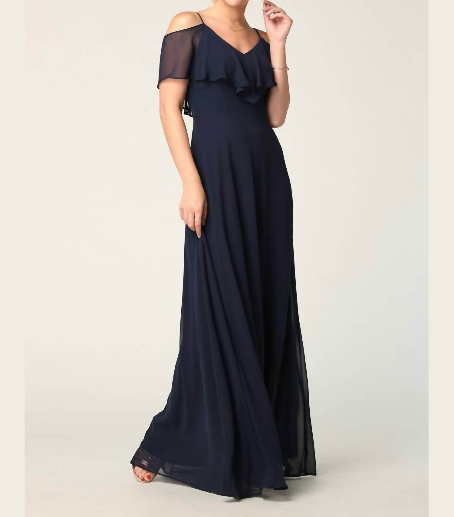 Eva USA - Chiffon Cold Shoulder Ruffle Sleeve Bridesmaid Dress - Rack Hunt
