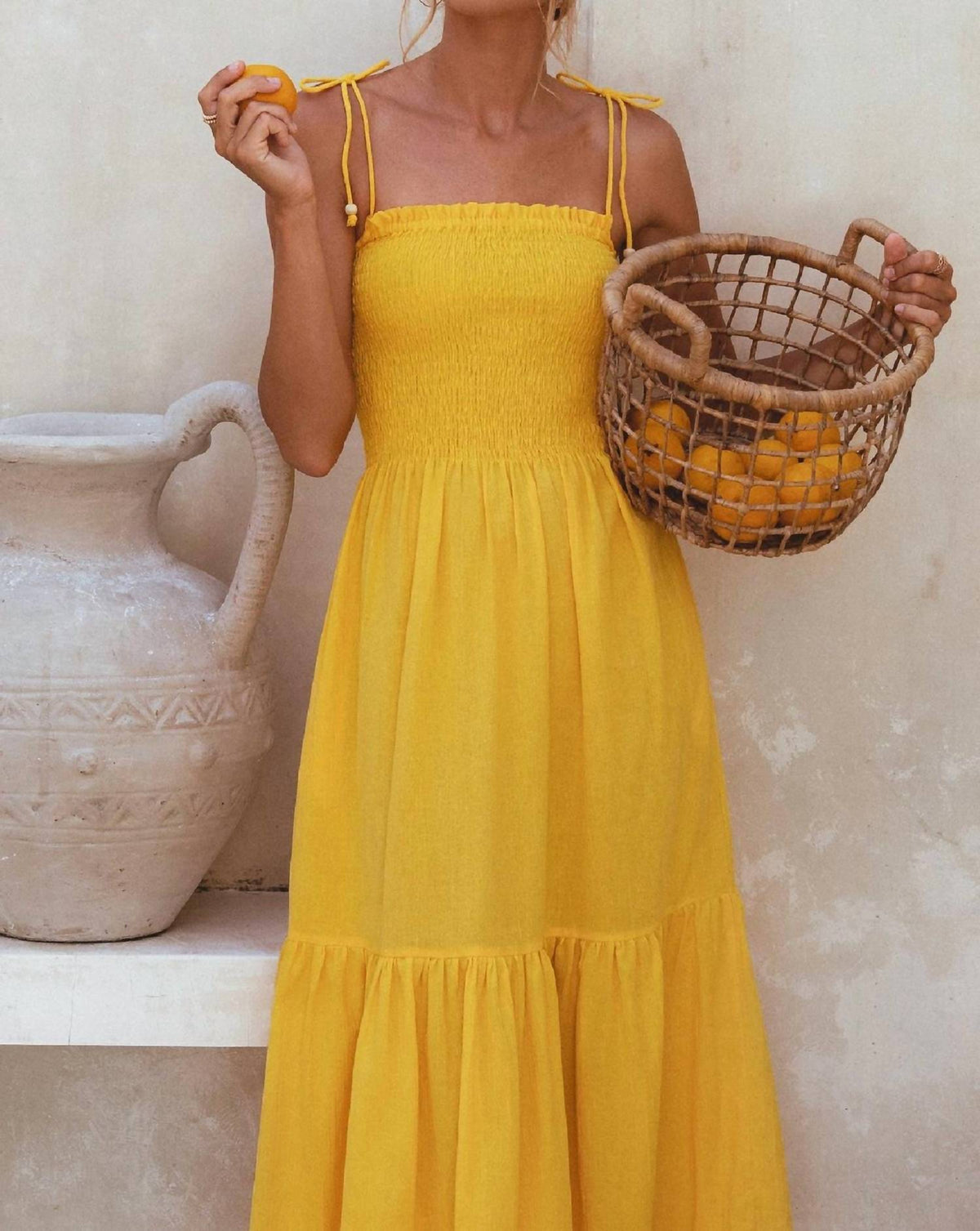 Paradiso Strappy Linen Midi Dress