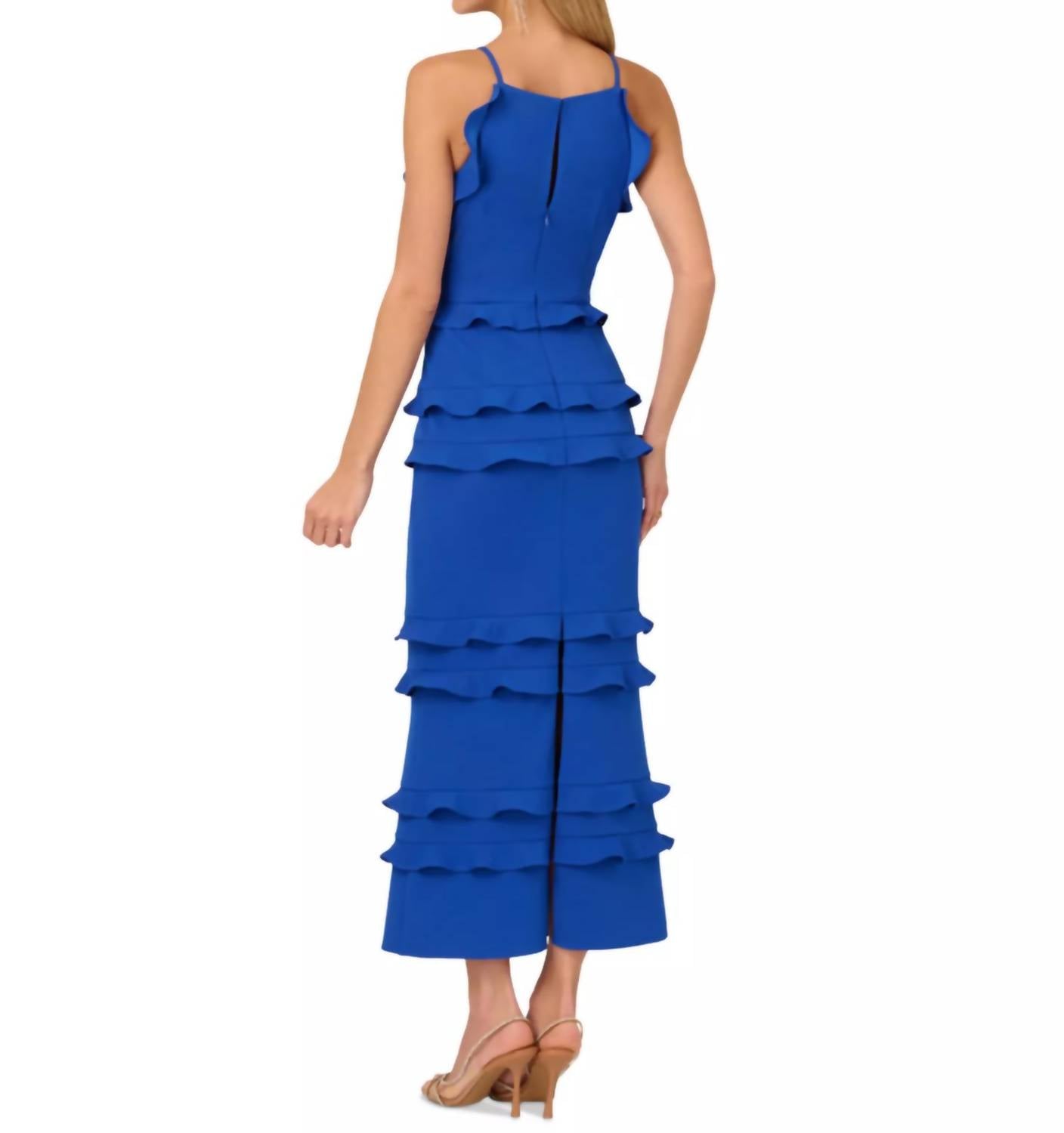 Sleeveless Crepe Flounce Midi Dress