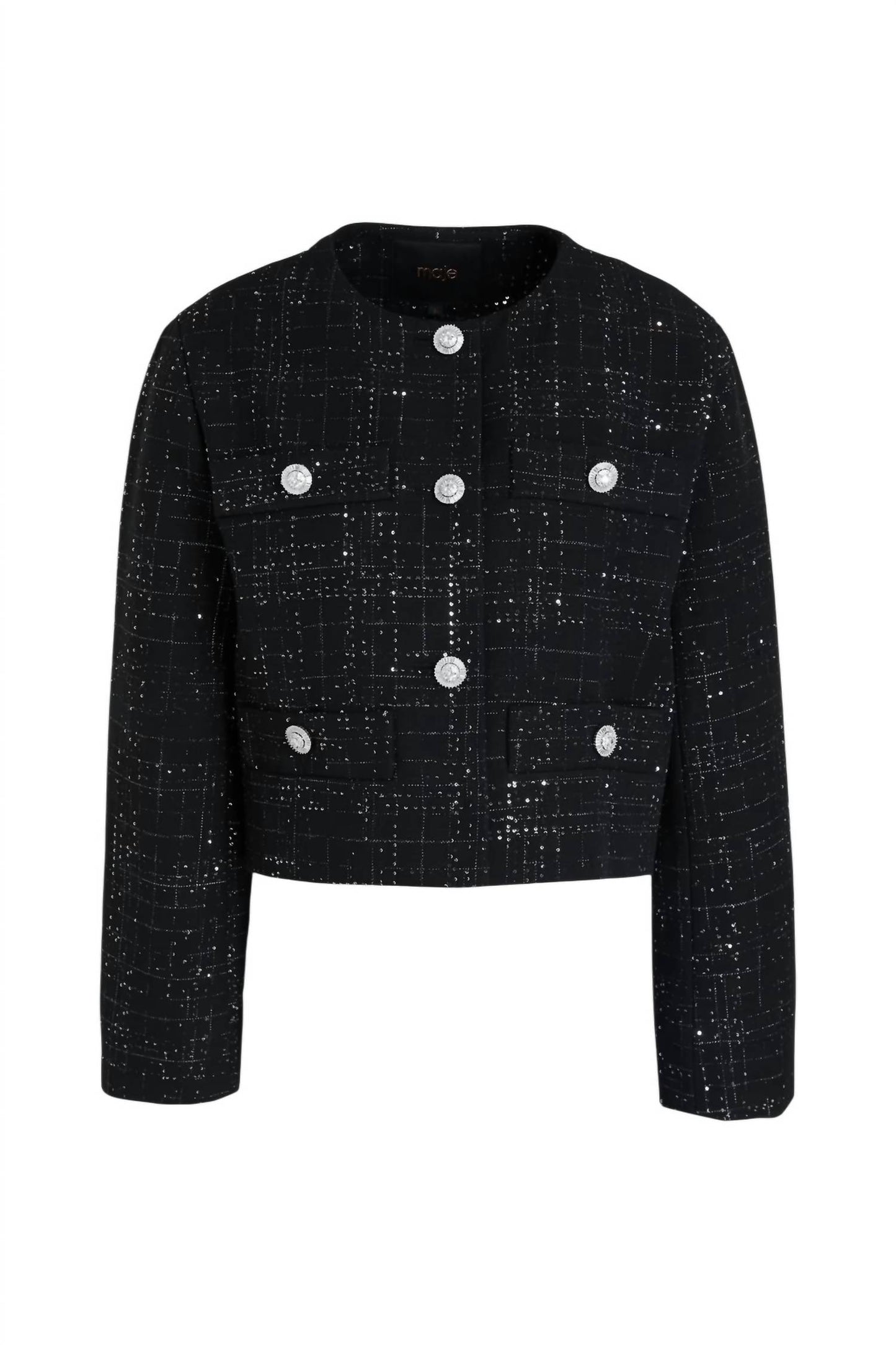 Sequin-embellished Short Metallic Tweed Jacket