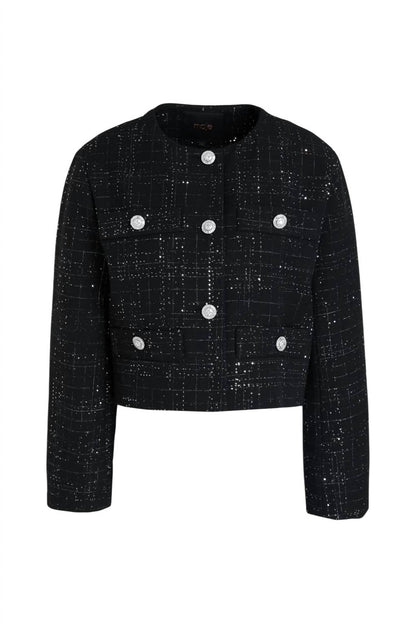 Sequin-embellished Short Metallic Tweed Jacket