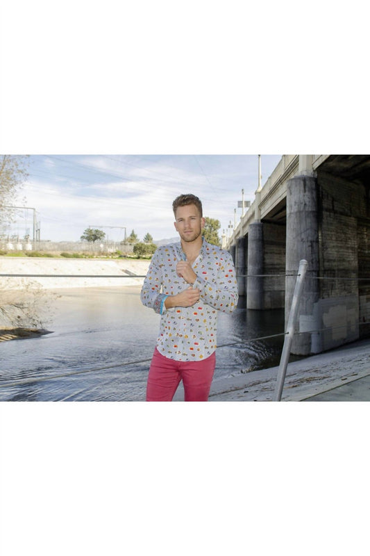 Stripe Button Down Shirt With Tropical Fish