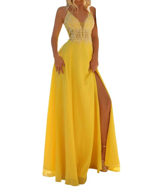 Embroidered Deep V-neck A-line Gown