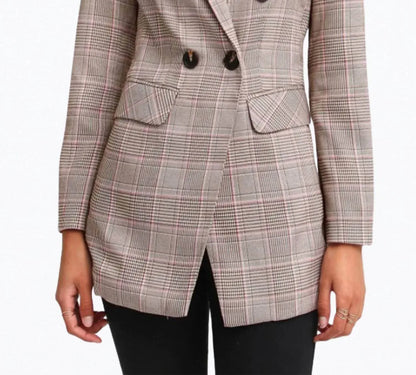 belle & bloom - DOUBLE-BREASTED PRINCE OF WALES CHECKED WOVEN BLAZER - Rack Hunt