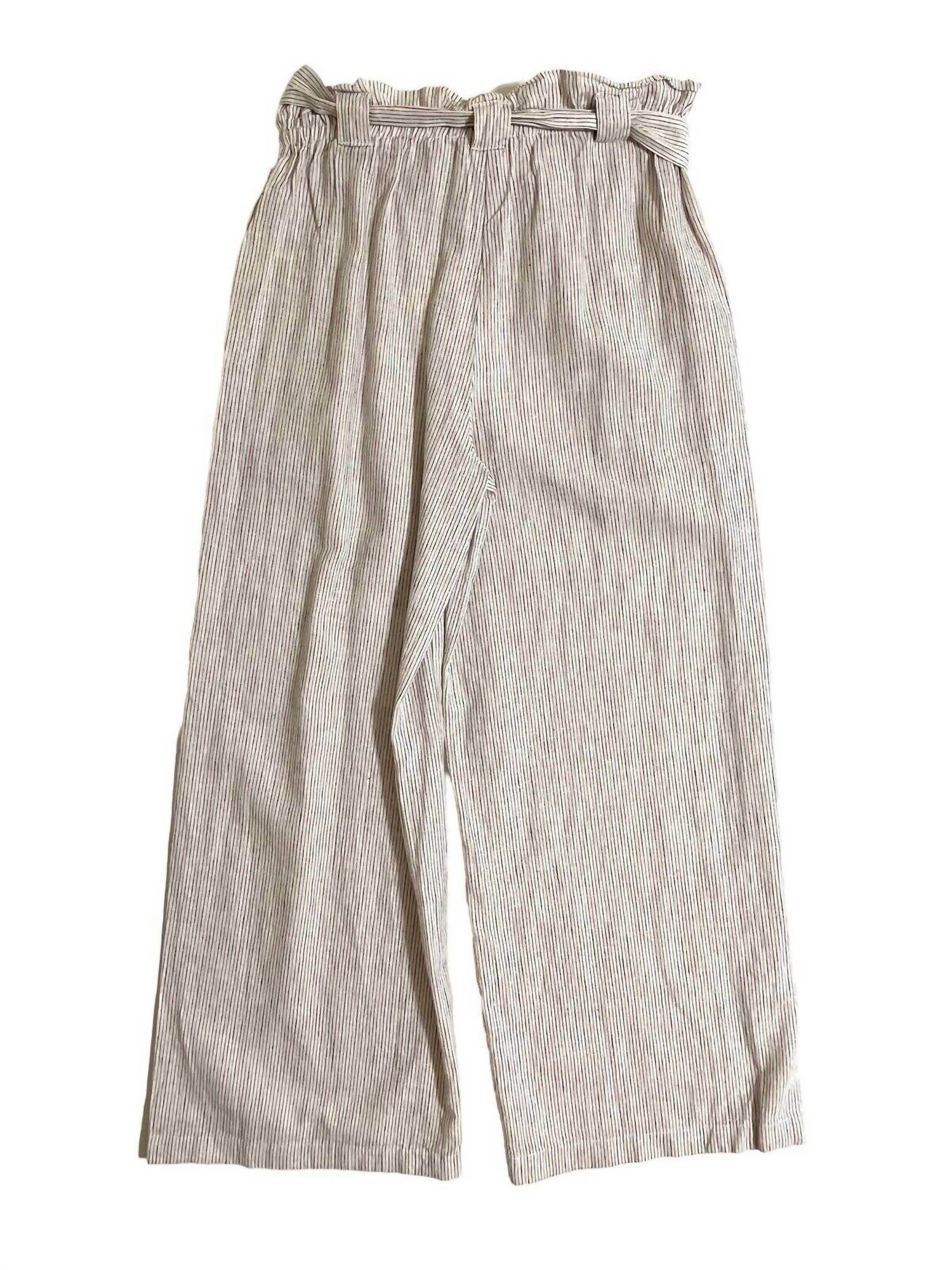 Max Studio - Women's Striped Linen Paperbag Belted Waist Wide Leg Pants - Rack Hunt -
