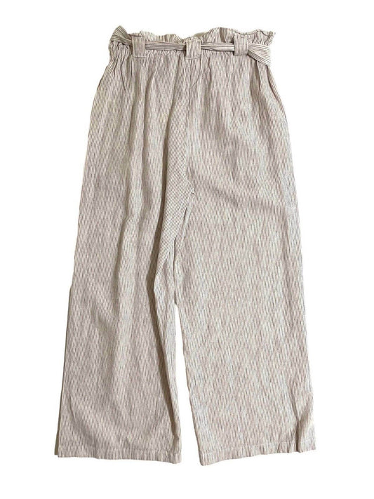 Max Studio - Women's Striped Linen Paperbag Belted Waist Wide Leg Pants - Rack Hunt -